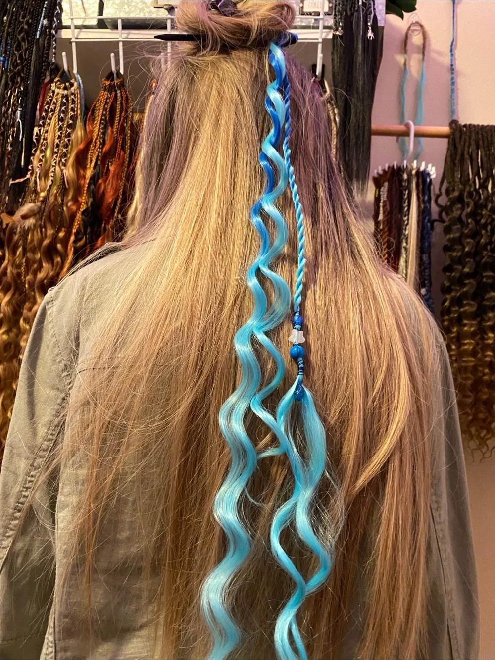 Bright Blue Curly Hair Extension Accent